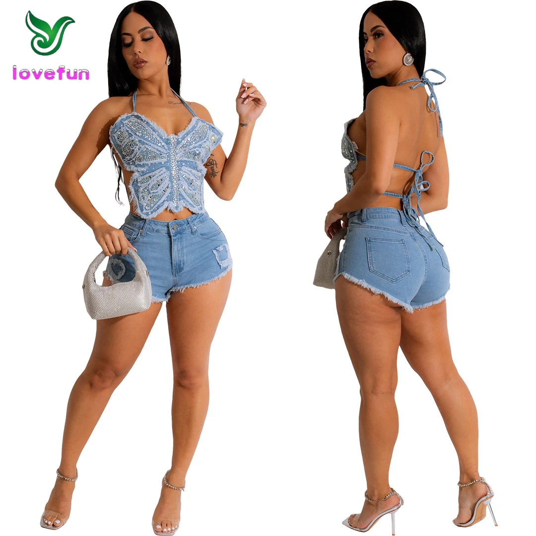 Sexy Jeans Two Piece Shorts Set Causal Summer Clothing Denim Two Pieces  Shorts Set With Hot Drill Cotton Women Outfit - Buy Sweatshirt 2 Piece Set  Women Shorts Set,2023 Women Cropped Velour Two Piece ...