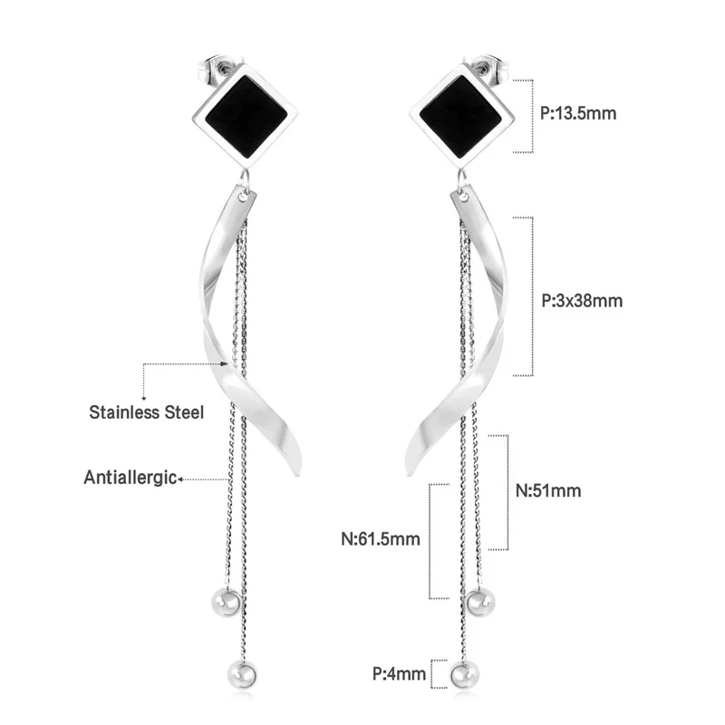 Korean Long Tassel Earring Sets Stainless Steel Drop Jewelry Earrings