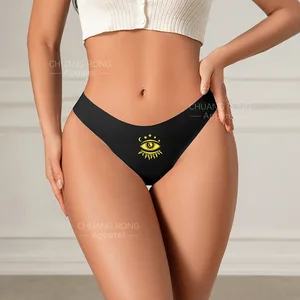 European and American Sexy Fun Eyes Printed Thong Low-rise Thin Women's Large Size T-shaped Yoga Anti-bacterial Sports Underwear