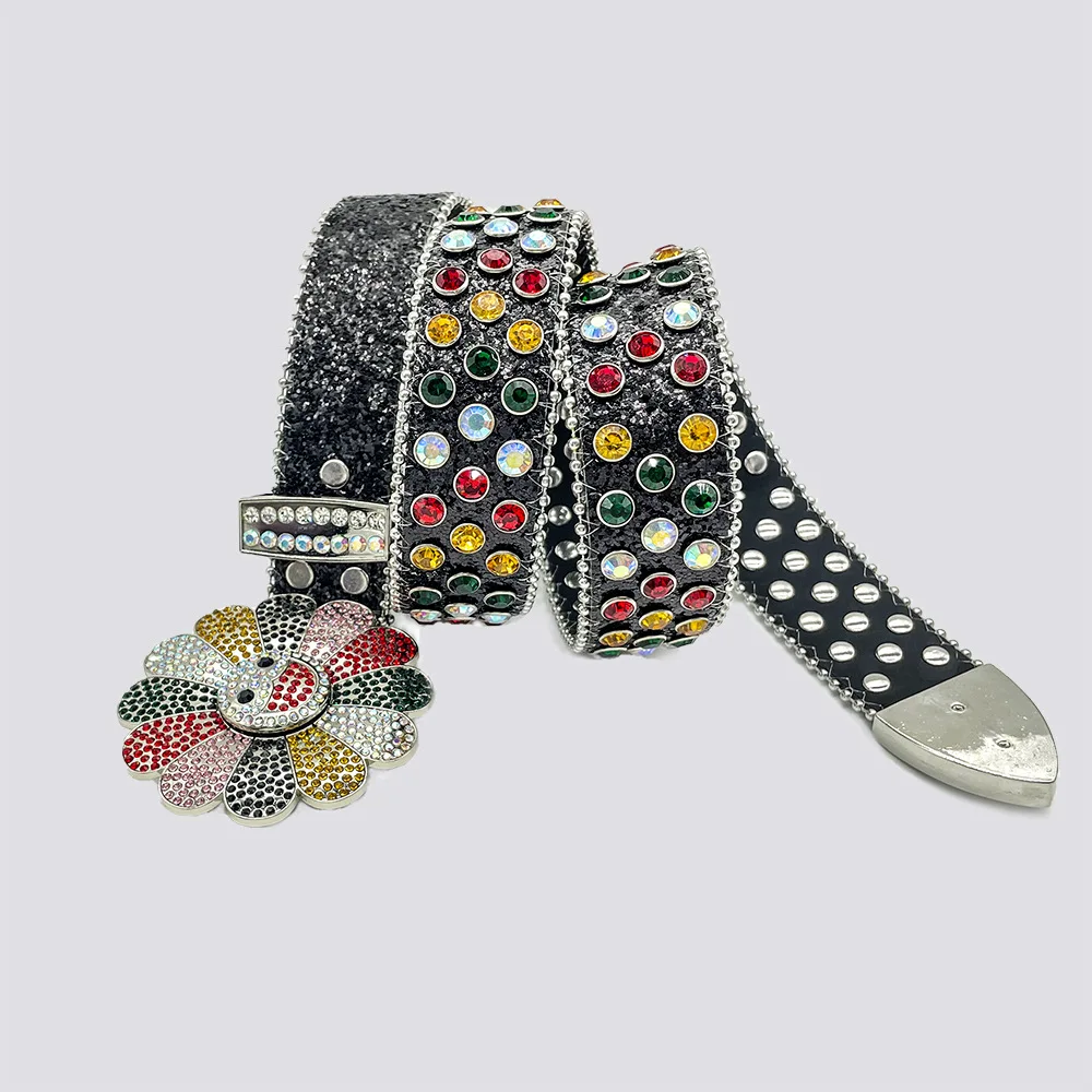 Popular Rhinestone Flower Hip Hop Rotating Belt Buckle - Stylish