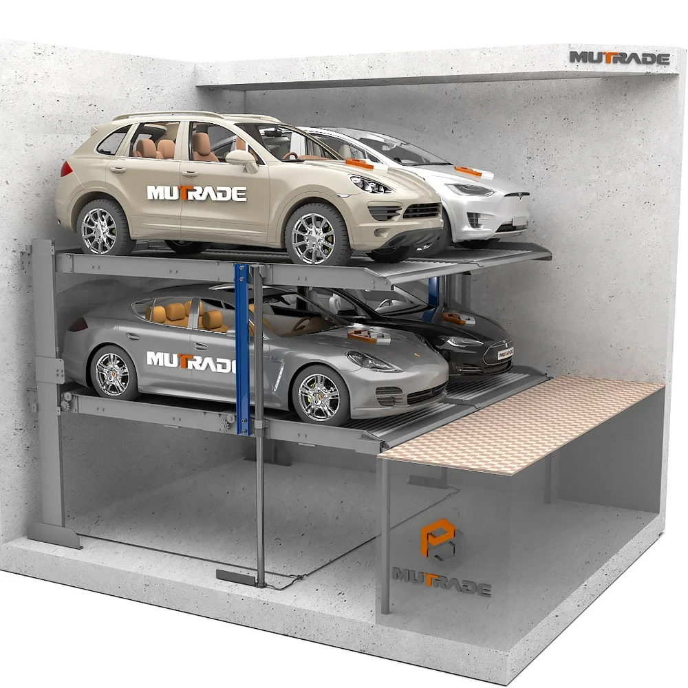 Two Post Double Unit Parklift Hydraulic Underground Vertical Stacker Pit Parking Lift