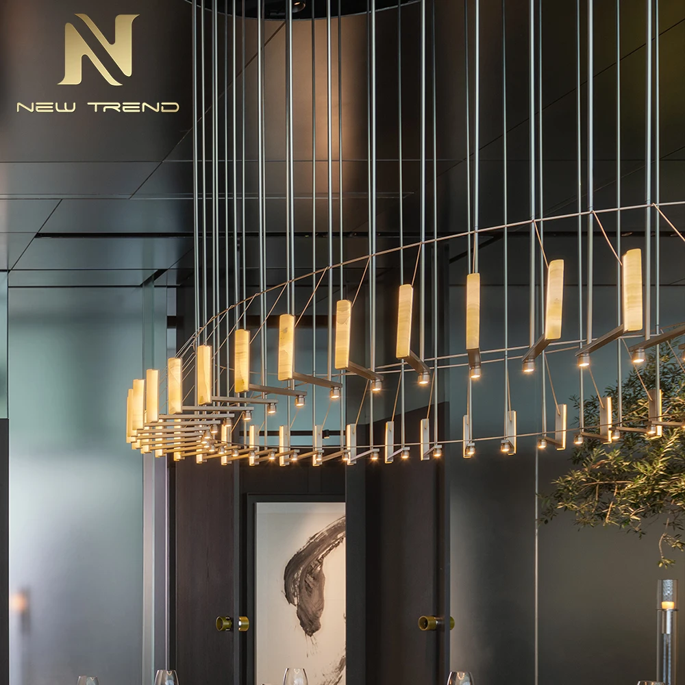 CPL-490Bespoke Modern alabaster Pendant Light Custom Onyx Chandelier for Hotel Banquet Hall Luxury Lobbies