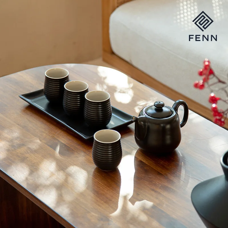 product fenn 150ml customized logo turkish tea cups set of 6 drinking coffee mug ceramic tea cups no handle black matte tea cup gift set-57