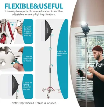 Neewer Heavy Duty Light Stand With Casters Adjustable Tripod Stand 100% Stainless Steel Softbox Reflector LED Light Ring Light detail image