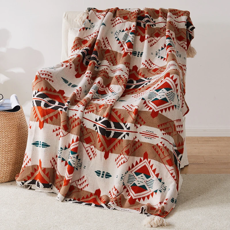 新着カスタム幾何学的な居心地の良いスーパーソフトソファリビングルームタッセルコットンスローブランケット Buy 綿スローブランケット