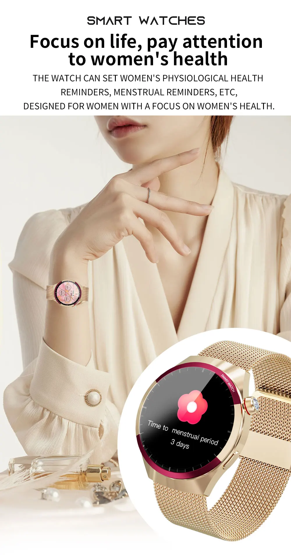 Kalobee SK6 Mini Smart Fashion Watch ⌚️ | Women’s Digital Smartwatch with 1.3” HD Screen, 3 Straps & Fitness Tracking