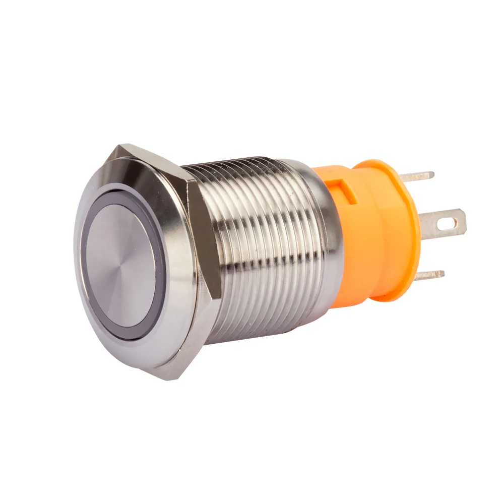 19mm Power Red Led Light Waterproof Reset  High Current Marine Stainless Steel Metal 20A Push Button Switch