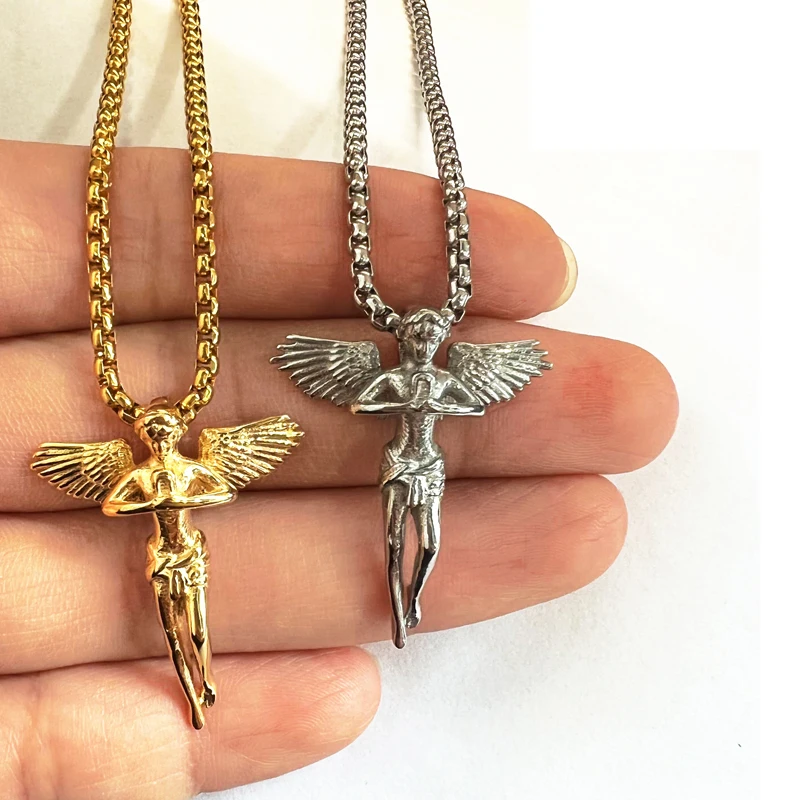 Unique Guardian Angel Pendant - 18k Gold & Stainless Steel