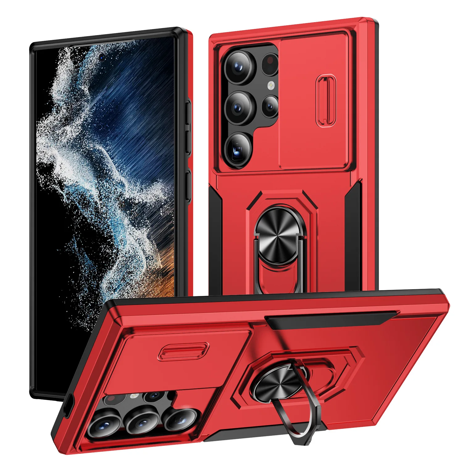 Hybrid metal ring holder shockproof heavy duty armor case with camera lens cover for Sansung S24 S24 Plus S24 Ultra