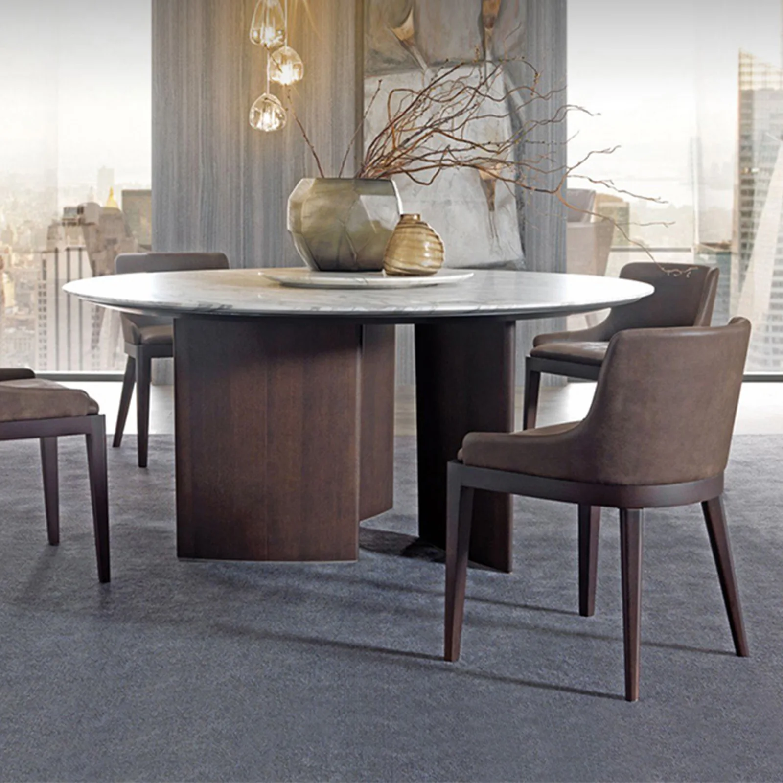 Marble Round Dining Table Set Modern Extendable