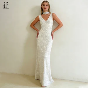 V-neck Sequined Floor-Length Chapel Train Natural Waist Trumpet Gown Evening Party Dress Manufacturer