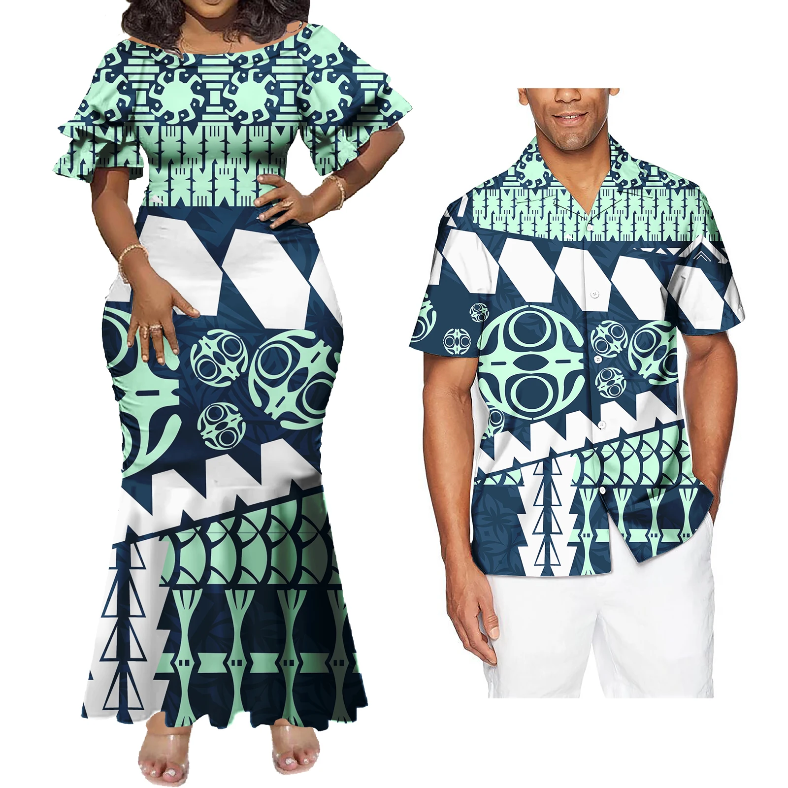 Couples Clothing Two Pieces Sets Polynesian Tribal Clothing Samoan Tapa ...