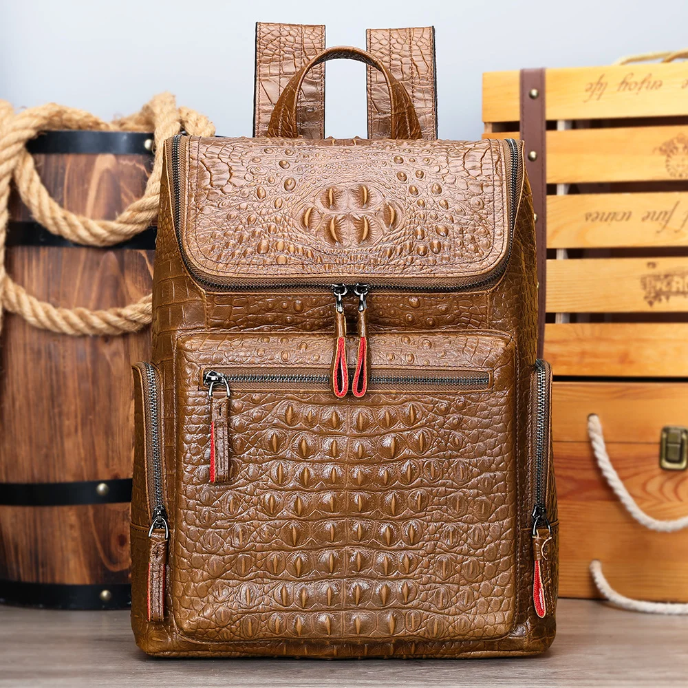MARRANT Men's Leather Backpack Crocodile Pattern Waterproof