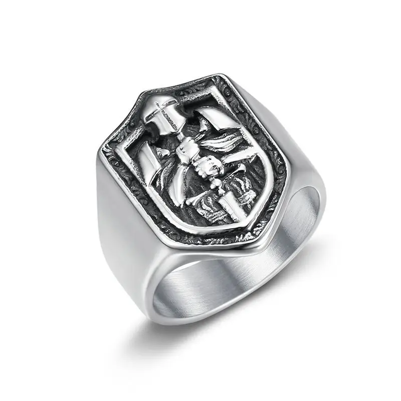 ミュージシャン MANOWAR Stainless Steel Ring New Retro Avant-Garde Stainless Steel Men's Ring Classic Gold