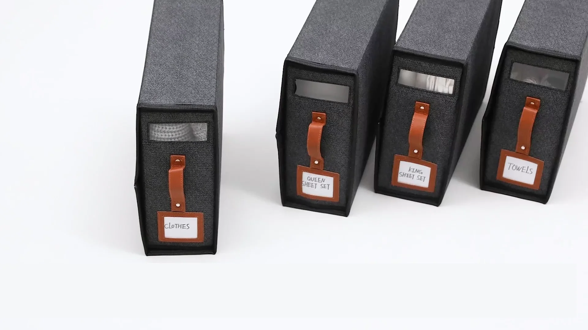 4pack Bed Sheet Organizer Storage With Leather Handles Clear Window Foldable Linen Organizer For