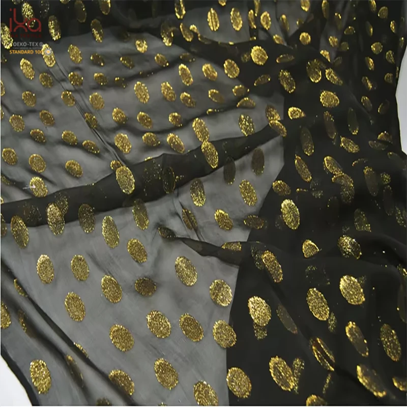 100% Pure Silk Jacquard Brocade Fabric Chiffon Lurex Black Metallic Woven Plain Dyed Lightweight Anti-UV Dresses Weddings