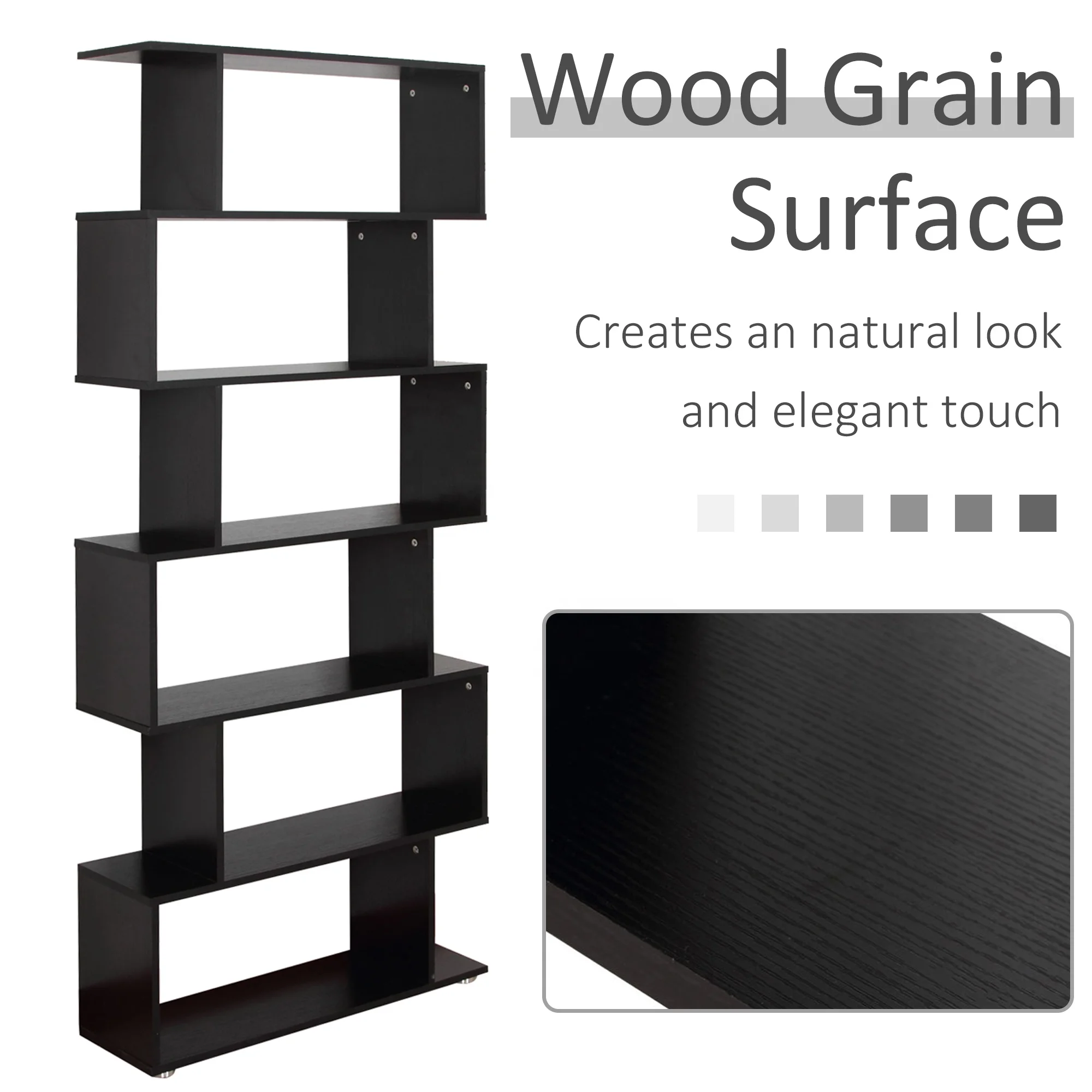 Black Bookshelf Asymmetrical Shelf Bookcases Wooden Cabinet Book Shelf Warehouse Book Shelves for Library
