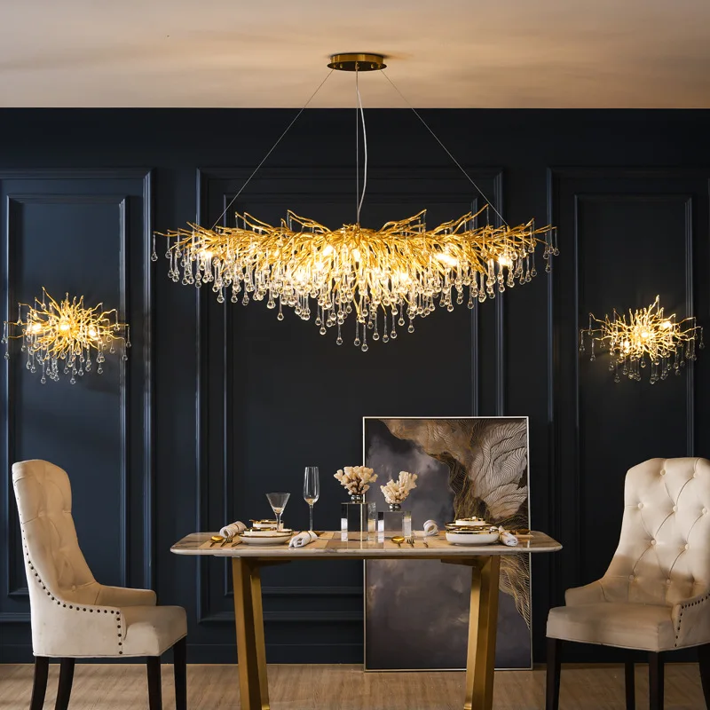 Customizable Luxury Decorative Glass Indoor Lighting Gold Water Drop Crystal Creative Chandelier Pendant Lights