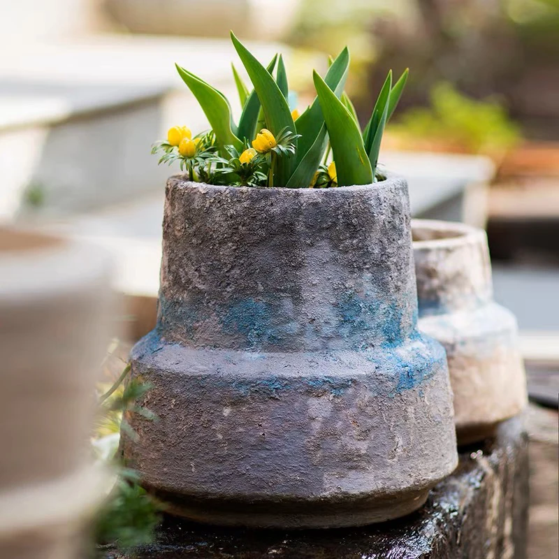 New arrival vintage style home garden decorative concrete flower pots antique cement pot for plants