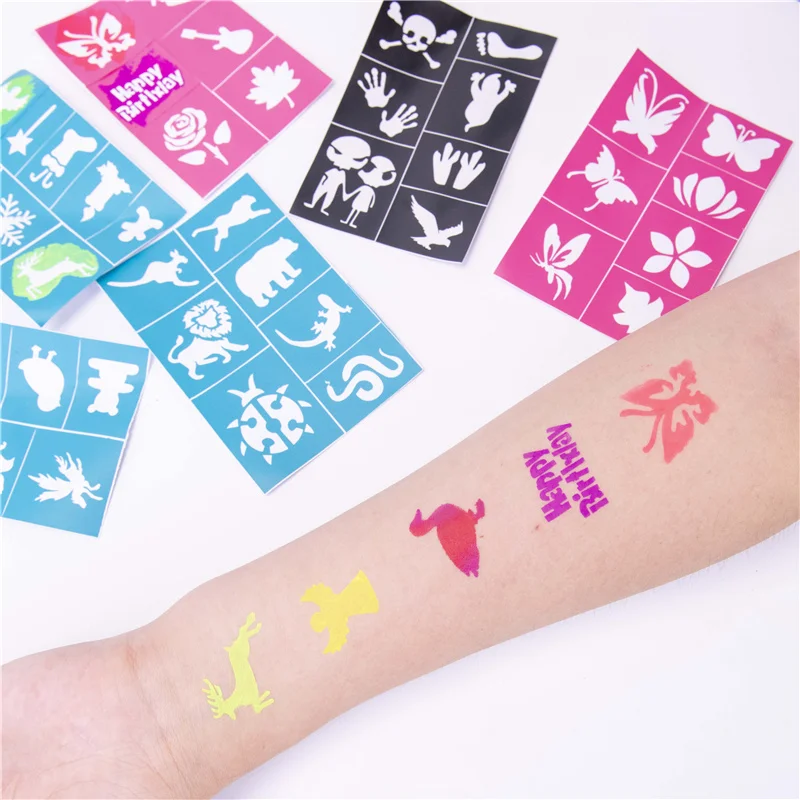 Customized logo  animal  letter tattoo adhesive face paint henna stencils for kids