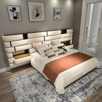 Italian Luxury Modern Style  Bedroom Set Double King Size Bed Adjustable Headboard for Home Villa Furniture Design