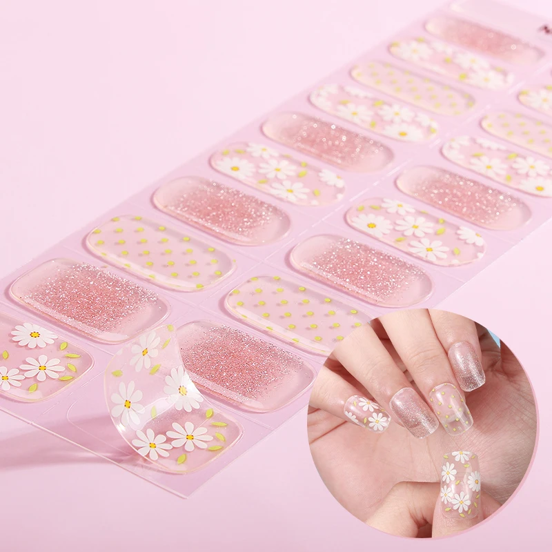 Salonqualität Umweltfreundlich Frühlingsfrische Transparente Gänseblümchen-Design Halbgehärtete Gel-Nagelklebeband UV-Licht erforderlich