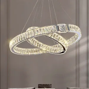 Modern Home Chandelier Lighting Hotel Led Ring Circle Crystal Pendant Light for Living Room