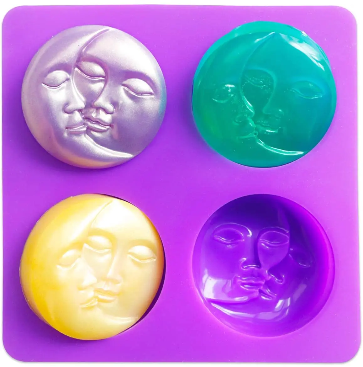 Sun & Moon Silicone Soap Molds, 4 Cavity Crescent Moon Face Silicone Soap  Mold for Homemade Lotion Bar, Bath Bombs, Polymer Clay, DIY Candle Resin