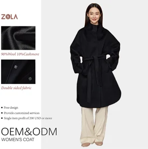 Handmade Women's Casual Woolen Coat Long Winter Outerwear Single Breasted Double Sided Button Decoration Belt Eco-Friendly