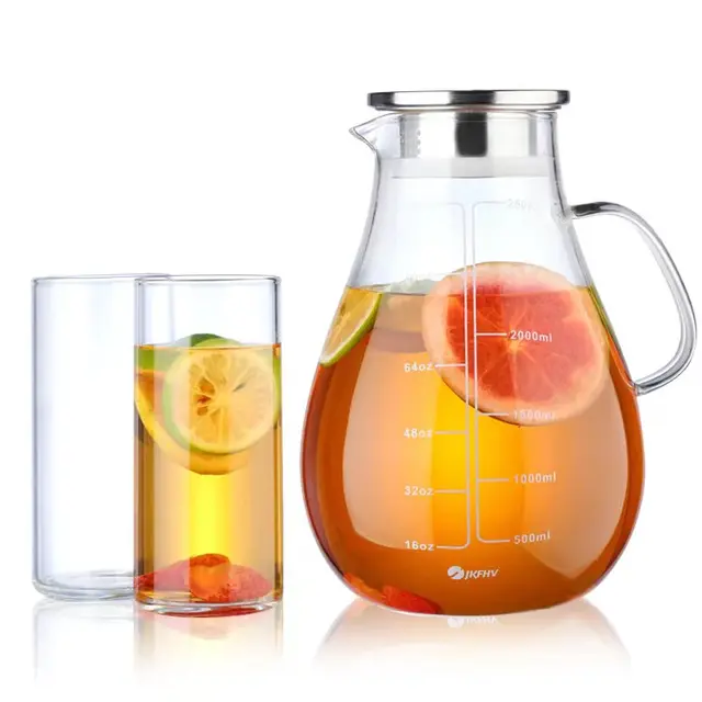 Wholesale transparent and heat-resistant 2500ml borosilicate glass teapot set with two glass cups