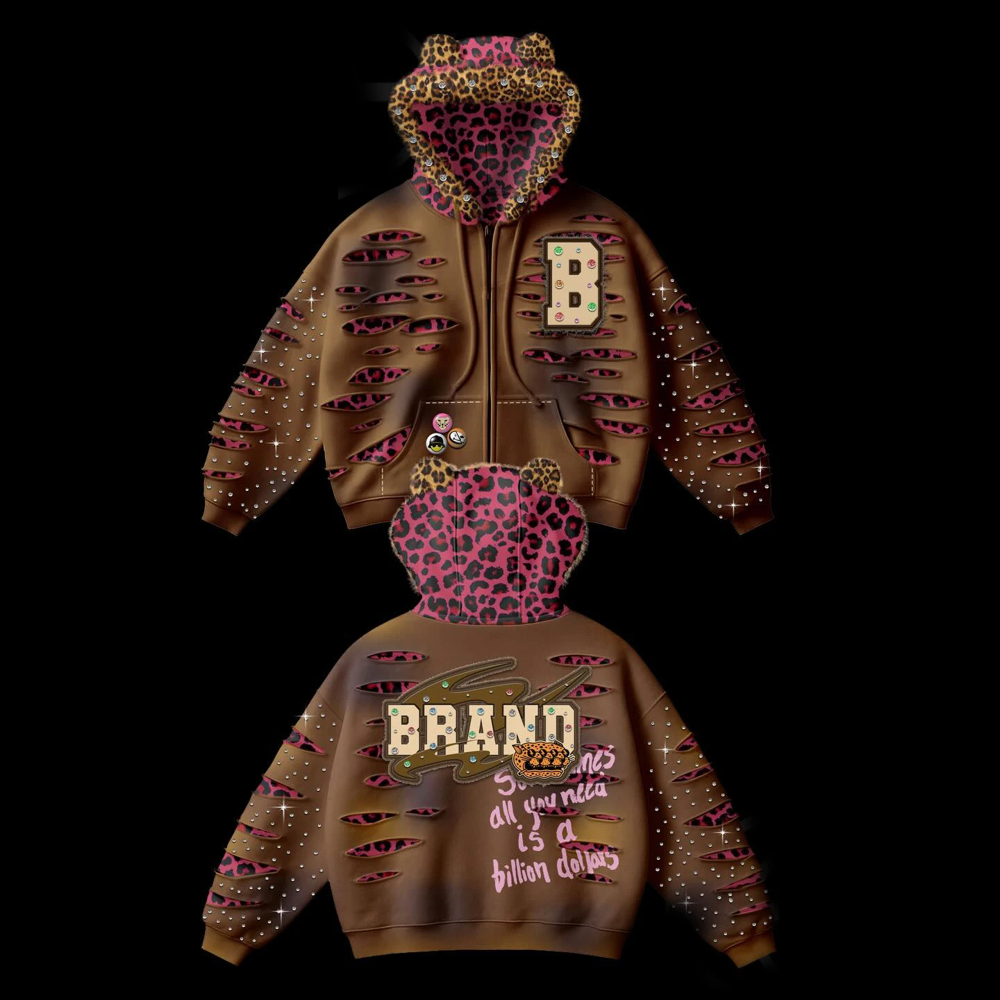 Salati Thick Cotton Acid Washed Streetwear Hoodie Custom Distressed Embroidery Patched Men Sunfaded Rhinestone Patch Hoodie