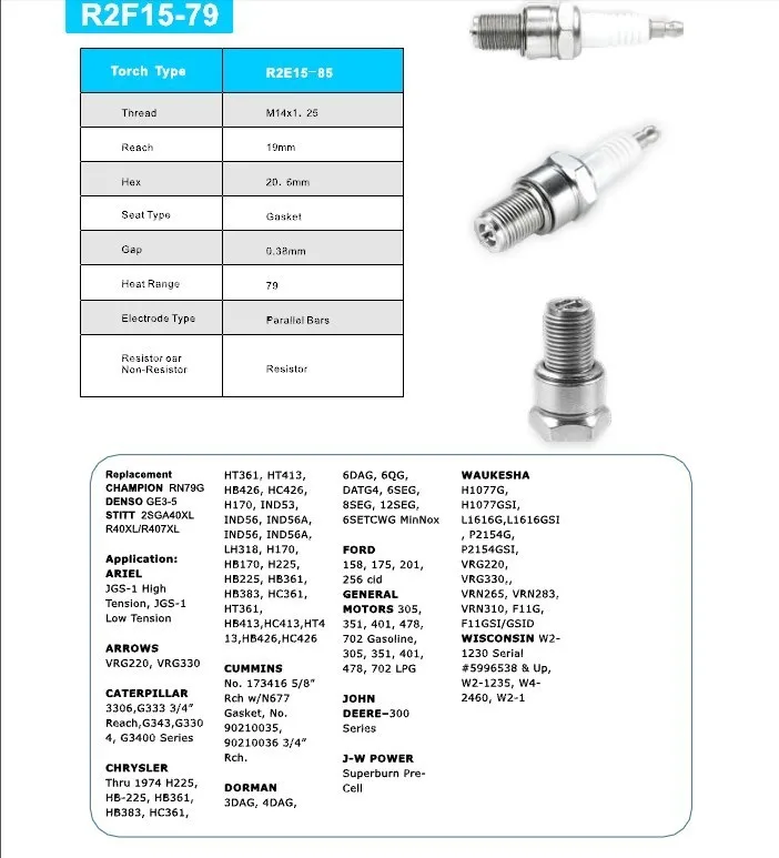 Natural Gas Genset Spark Plug R2F15-79 Replace for Champion RN79G