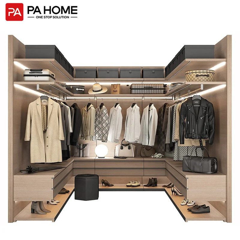 PINAI Cheap Smart Sliding Open Custom Luxury U Shaped Wardrobe Closet