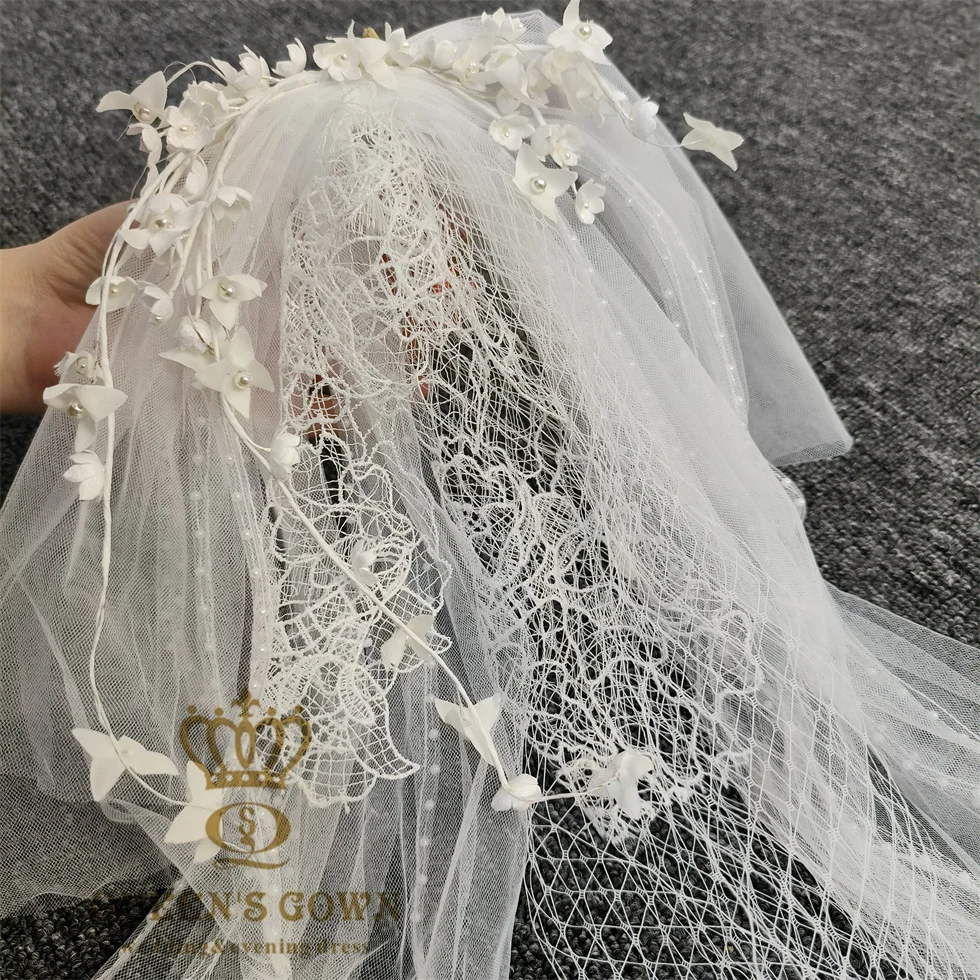 QUEENS GOWN Wedding Bridal Veil Tulle Short Veil Pearls Beads Veil Hair  Clips Bride Hair Accessories for Wedding