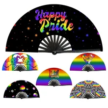 BSBH Custom Rainbow Pride 33CM Length Pride Lgbt Large Party Bamboo Holder Folding Hand Fans