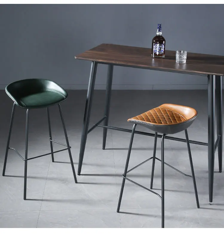 Modern Bar Table And Chair Set Metal Kitchen Bar Stool Leather High