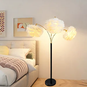 JACKSUN LED Living Room Floor Lamp Ins-style Simple Bedroom Bedside Lamp with Iron Body Feather Sofa Lamp