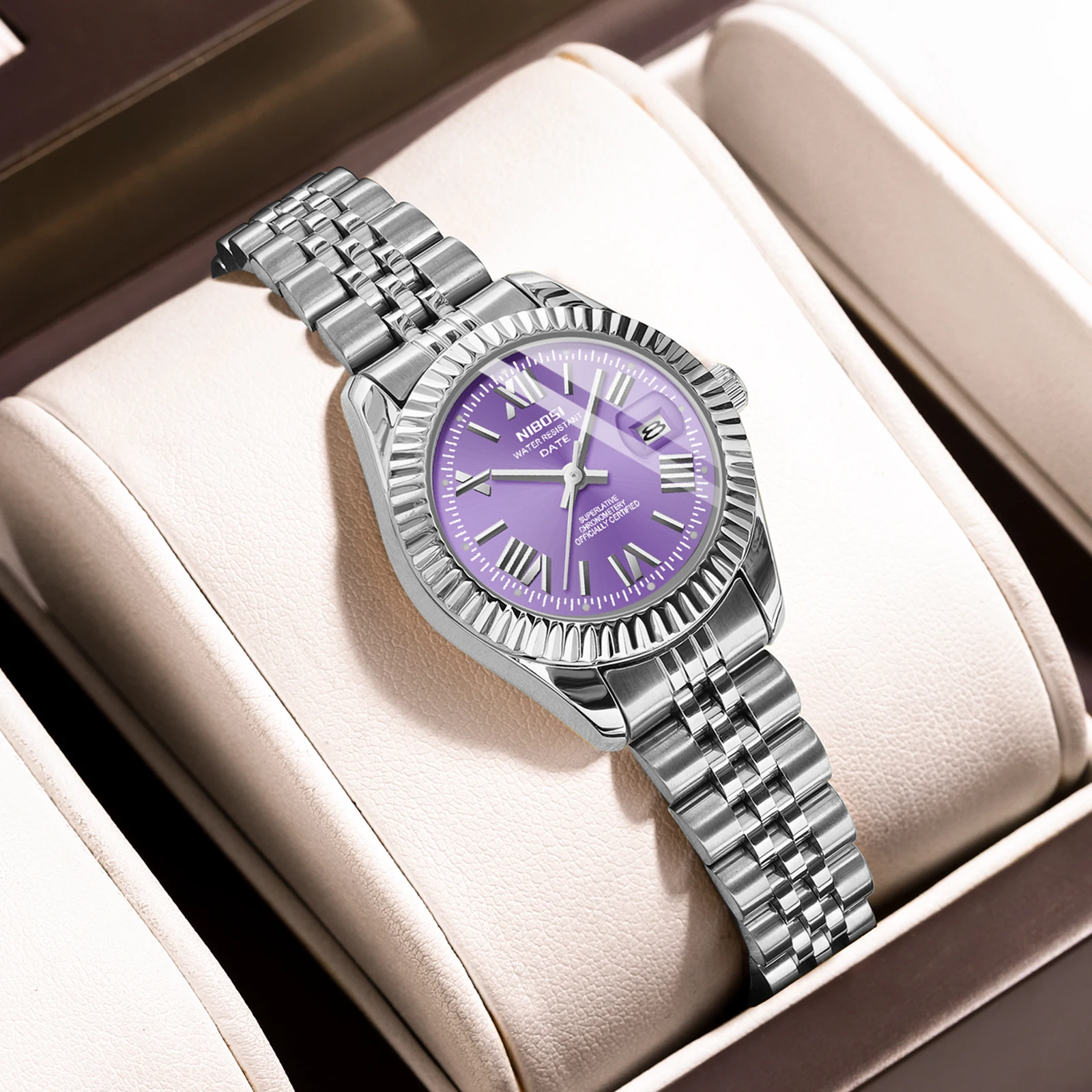 Nibosi Women\'s Silver And Purple Analog Stainless Steel Waterproof Luxury Watch Nibosi 2631 Luxury Men main image 4