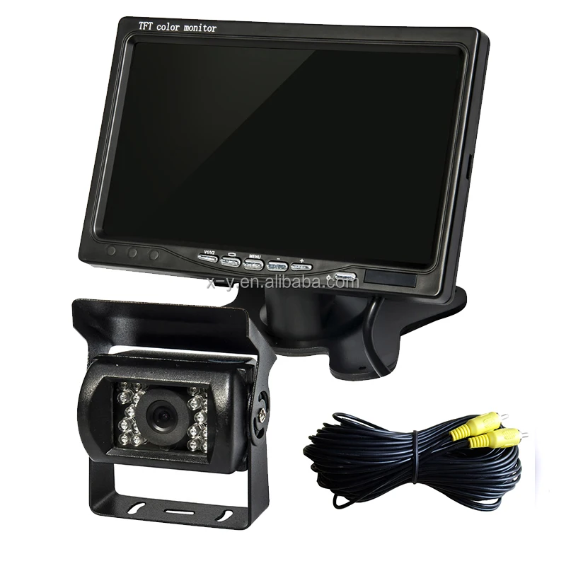 Telecamera di retromarcia wireless per veicoli con monitor LCD da 7 pollici per camion, autobus, camper, rimorchio, escavatore 12V-24V impermeabile IP67 angolo di 120