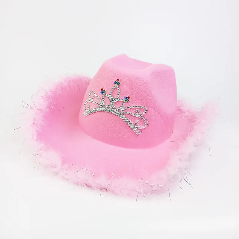 Damen Cowboyhut Mit Tiara – Pink-weiß, Aus Filz, Für Western-Partys & Kostüme (One Size)