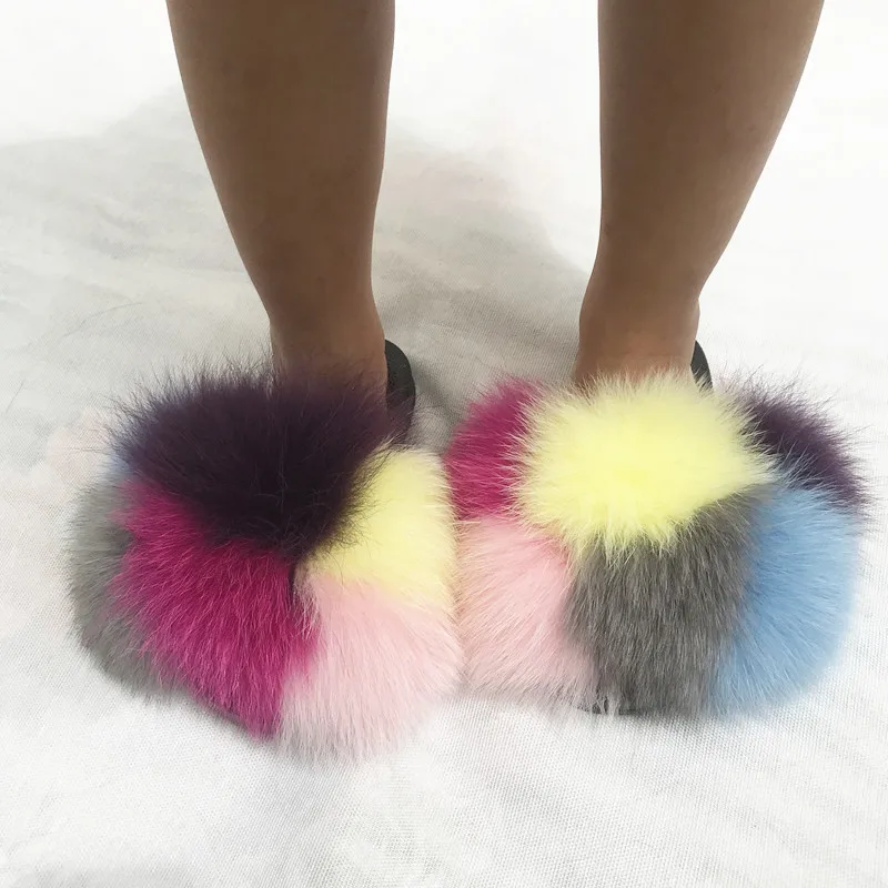 Детские сандалии для малышей, тапки из натурального Лисьего меха, мех енота, милые детские меховые шлепанцы