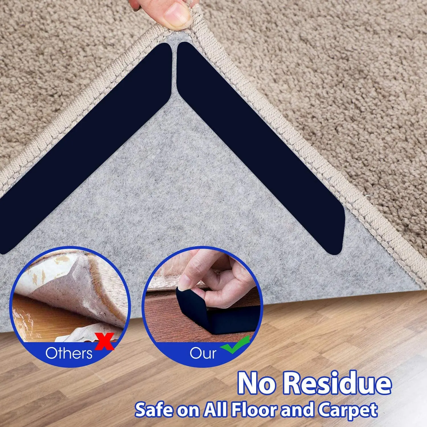  Rug Pad Grippers (New Tech), 4PCS Reusable Washable