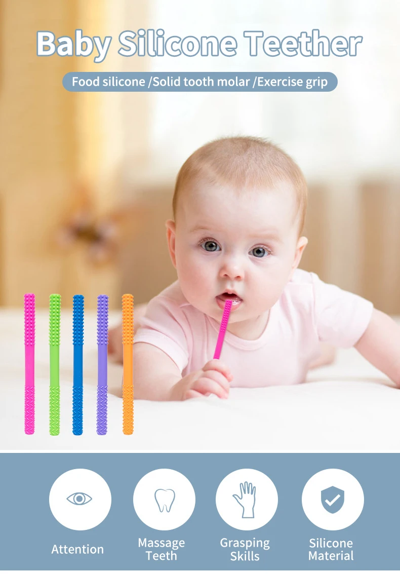 Newborn Food Grade Molars Soft Teething Tube Sets Silicone Baby Teether ...