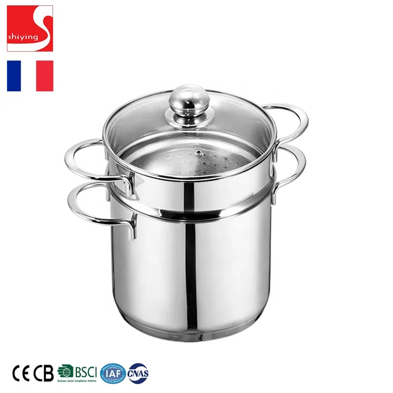 Customized Stainless Steel Cookware 3 Layer Pasta Pot Big Cooking Pot With Steamer