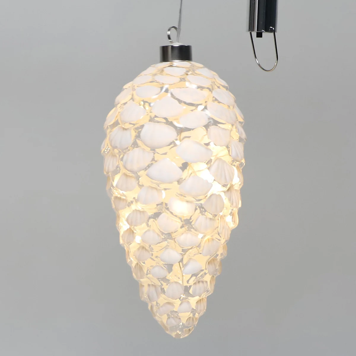 Hand painted LED lighted clear glass white colored Pinecone with fairy string Lights for sale