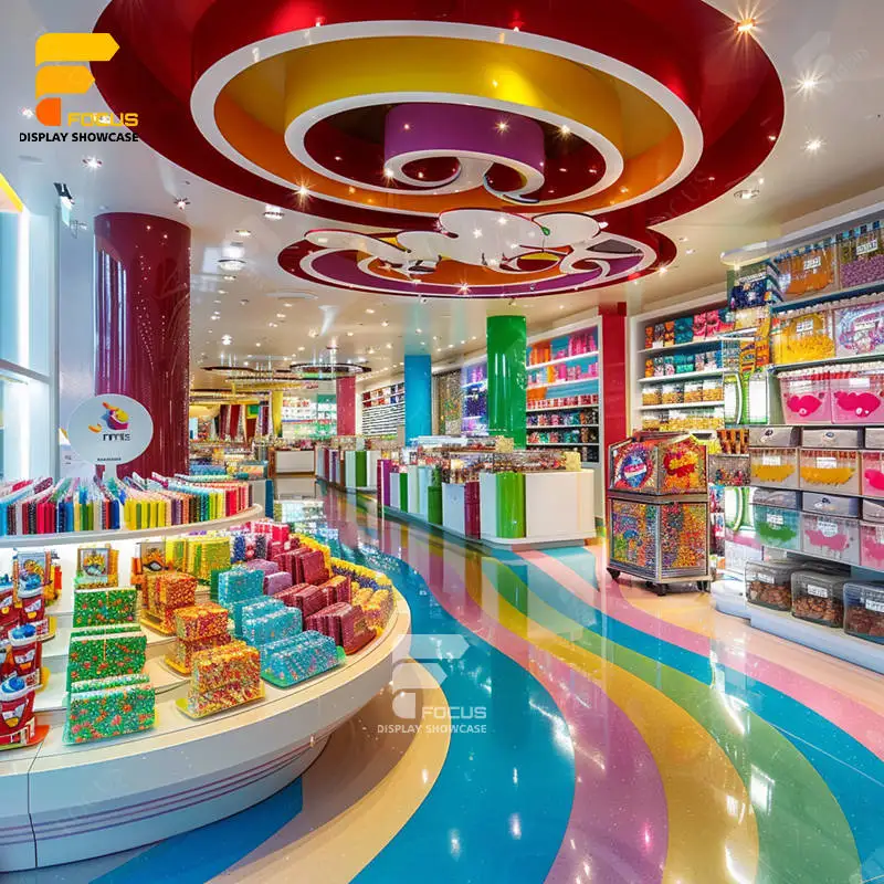Retail Candy Decoration Store Nut Display Shelf Candy Wall Display Glass Cabinet Chocolate Counter for Candy Shop
