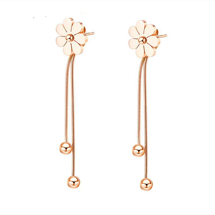 ARETES MUJER ACERO WOMEN EARRINGS FASHION STAINLESS STEEL GOLD FLOWER  DANGLE NEW