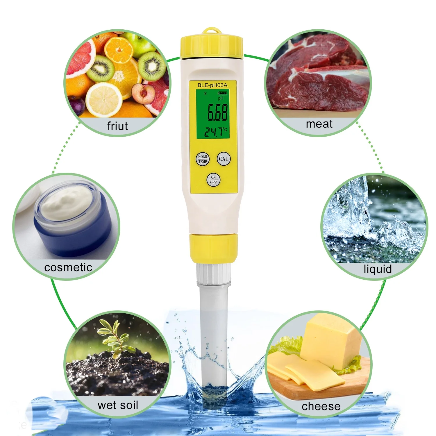Digital Bluetooth Puncture Cheese Ph Temperature Meter Tester With Data Logger For Food Soil