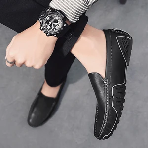Highly Recommended Non-slip Rubber Sole Stylish Men's Leather Shoes Breathable Wear-resistant Slip-on Lazy Casual Flat Loafers