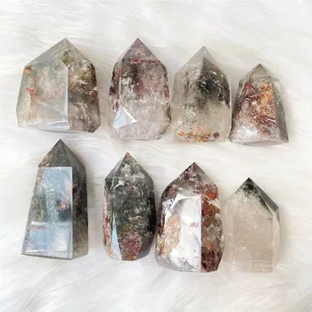 Green Phantom Quartz Crystal Towers Natural Hand Carved Green Garden Quartz Healing Crystal Wand Point For Wholesale Price